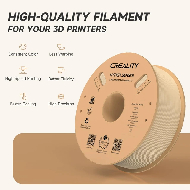 Alt view image 3 of 7 - Official CREALITY Hyper PLA Filament 1.75mm, High Speed PLA 30-600mm/s Rapid 3D Printer Filament, Dimensional Accuracy +/-0.02mm, Stronger Toughness, Fit Most FDM 3D Printers1KG(2.2lbs) Spool Skin