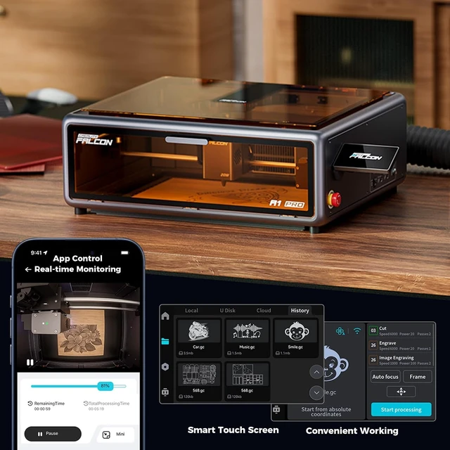 Alt view image 5 of 7 - Creality Falcon A1 Pro 20W Laser Engraver with Air Assist, HD Smart Camera for Auto Focus, APP Control, Convenient Touch Screen, Class 1 Safety Enclosed Engraving Machine for Wood and Metal, Acrylic
