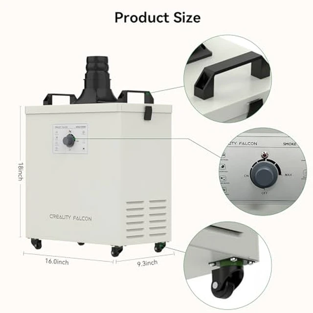 Alt view image 4 of 7 - Creality Falcon Smoke Purifier for Laser Engraver, 180W Fume Extractor for Engraving Machine(Use with Enclosure) and Most Enclosed Laser Cutter, Extras Filter Replacement Set for Falcon Smoke Purifier