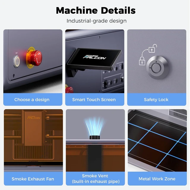 Alt view image 7 of 7 - Creality Falcon A1 Pro 20W Laser Engraver with Air Assist, HD Smart Camera for Auto Focus, APP Control, Convenient Touch Screen, Class 1 Safety Enclosed Engraving Machine for Wood and Metal, Acrylic