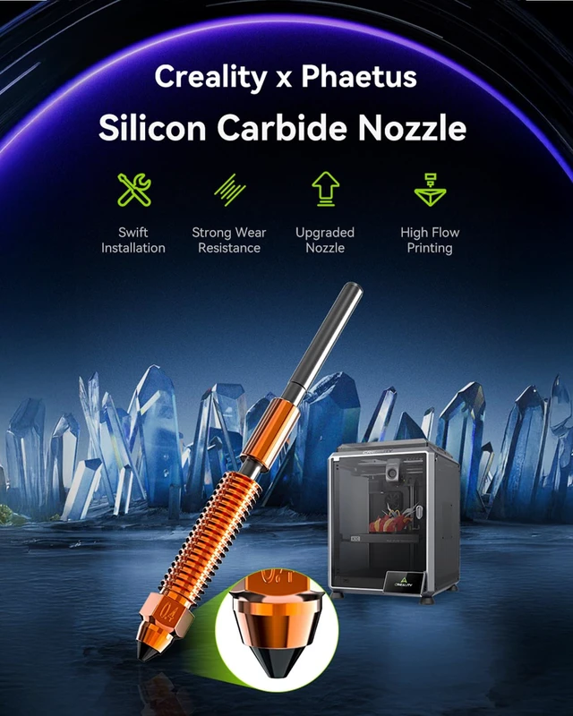 Alt view image 2 of 6 - Creality Official K1C/K1 SE Phaetus Silicon Carbide Nozzle, 0.4mm Quick-Swap 3D Printer Nozzle Specially for Carbon Fiber, Wood, Glass Fiber Filament for Ender 3 V3, Ender 3 V3 Plus, K1, K1 Max