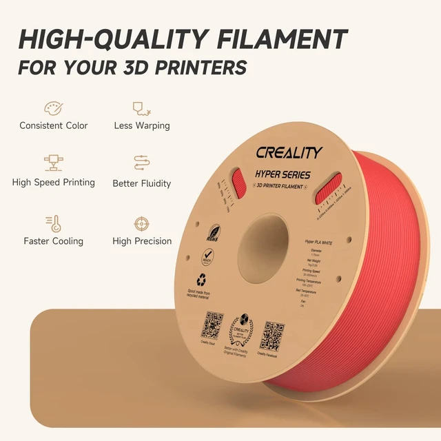 Alt view image 3 of 7 - Official CREALITY Hyper PLA Filament 1.75mm, High Speed PLA 30-600mm/s Rapid 3D Printer Filament, Dimensional Accuracy +/-0.02mm, Stronger Toughness, Fit Most FDM 3D Printers1KG(2.2lbs) Spool Red