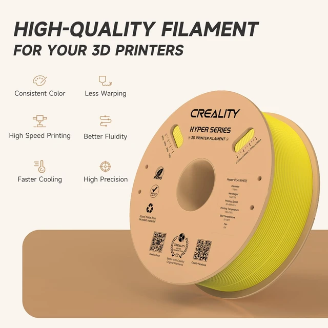 Alt view image 3 of 7 - Official CREALITY Hyper PLA Filament 1.75mm, High Speed 30-600mm/s Rapid 3D Printer Filament PLA, Dimensional Accuracy +/-0.02mm, Stronger Toughness, Fit Most FDM 3D Printers1KG(2.2lbs) Spool Yellow