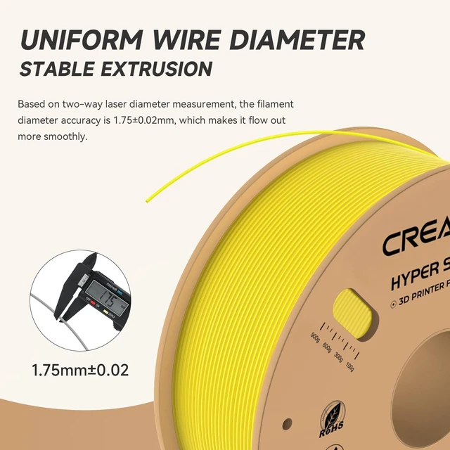 Alt view image 4 of 7 - Official CREALITY Hyper PLA Filament 1.75mm, High Speed 30-600mm/s Rapid 3D Printer Filament PLA, Dimensional Accuracy +/-0.02mm, Stronger Toughness, Fit Most FDM 3D Printers1KG(2.2lbs) Spool Yellow