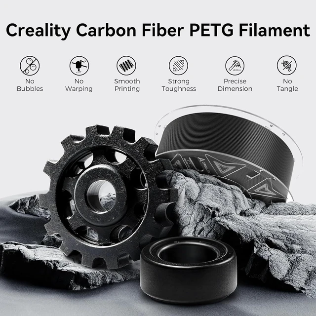 Alt view image 2 of 7 - Official Creality Hyper PETG-CF (Carbon Fiber) Filament 1.75mm, High Speed Hyper PETG-CF 30-300mm/s 3D Printer Filament, Dimensional Accuracy +/-0.02mm, 1KG Spool Black, Fit Most FDM 3D Printers