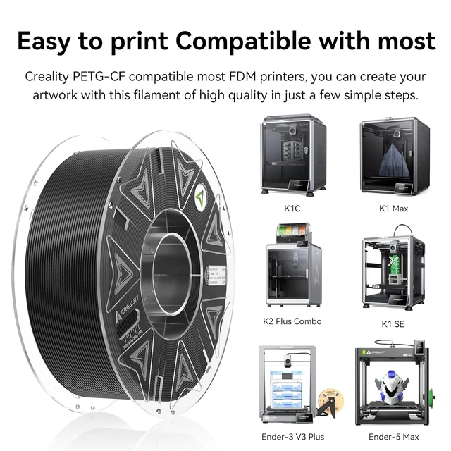 Alt view image 4 of 7 - Official Creality Hyper PETG-CF (Carbon Fiber) Filament 1.75mm, High Speed Hyper PETG-CF 30-300mm/s 3D Printer Filament, Dimensional Accuracy +/-0.02mm, 1KG Spool Black, Fit Most FDM 3D Printers
