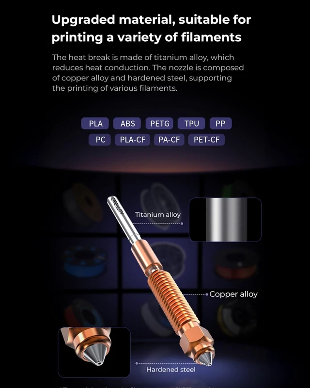 Alt view image 5 of 6 - Creality Official K1 SE/K2 SE Nozzle 0.4mm, 4PCS Quick-Swap 3D Printer Nozzle Copper Alloy and Hardened Steel Nozzle with Titanium Alloy Heat Break for K1C, K1, K1 Max, Ender 3 V3 SE, Ender 3 V3 KE