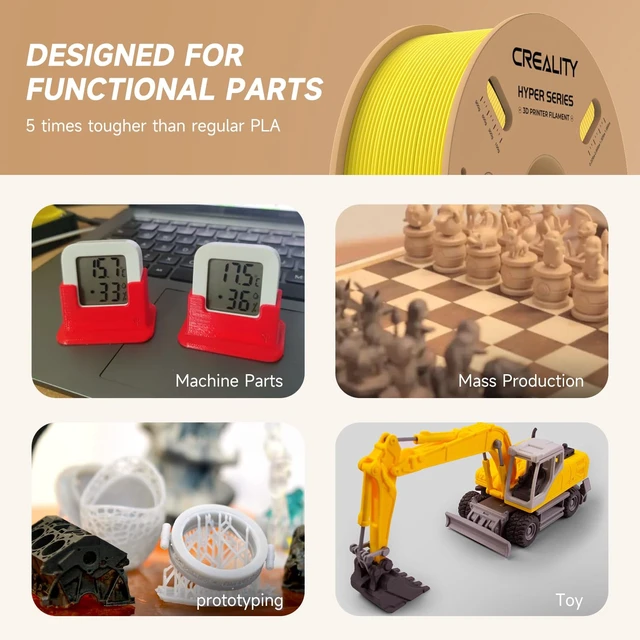 Alt view image 6 of 7 - Official CREALITY Hyper PLA Filament 1.75mm, High Speed 30-600mm/s Rapid 3D Printer Filament PLA, Dimensional Accuracy +/-0.02mm, Stronger Toughness, Fit Most FDM 3D Printers1KG(2.2lbs) Spool Yellow