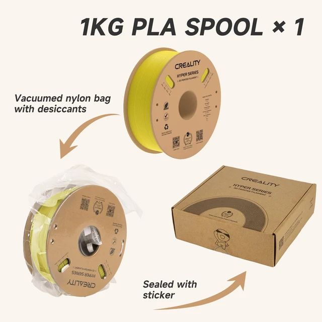 Alt view image 7 of 7 - Official CREALITY Hyper PLA Filament 1.75mm, High Speed 30-600mm/s Rapid 3D Printer Filament PLA, Dimensional Accuracy +/-0.02mm, Stronger Toughness, Fit Most FDM 3D Printers1KG(2.2lbs) Spool Yellow