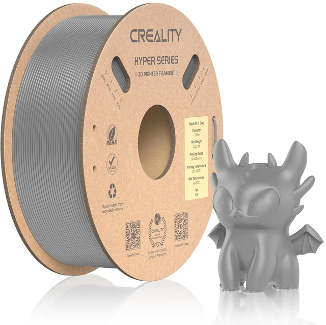 Main image of Official CREALITY Hyper PLA Filament 1.75mm, High Speed PLA 30-600mm/s 3D Printer Filament, Dimensional Accuracy +/-0.02mm, Fit Most FDM 3D Printers, 1KG(2.2lbs) Spool Gray
