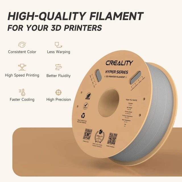 Alt view image 3 of 7 - Official CREALITY Hyper PLA Filament 1.75mm, High Speed PLA 30-600mm/s 3D Printer Filament, Dimensional Accuracy +/-0.02mm, Fit Most FDM 3D Printers, 1KG(2.2lbs) Spool Gray