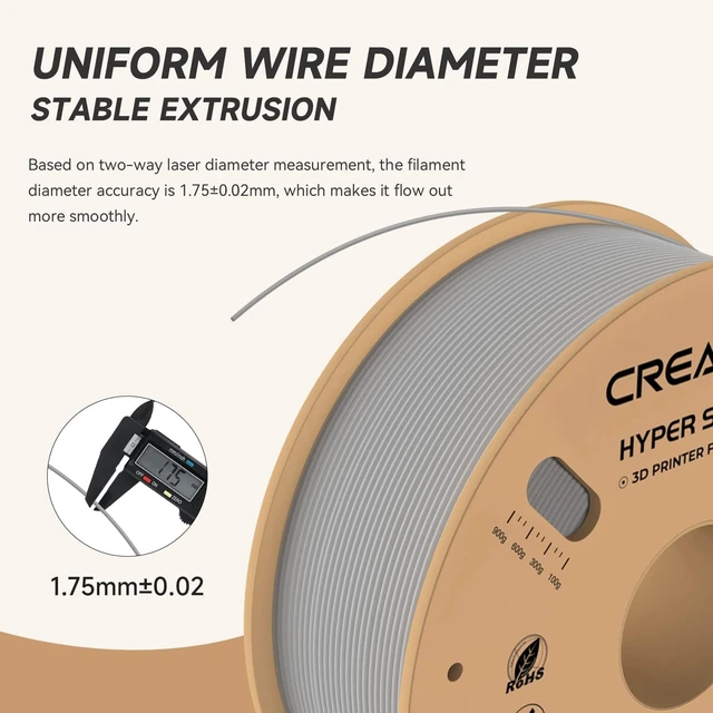 Alt view image 4 of 7 - Official CREALITY Hyper PLA Filament 1.75mm, High Speed PLA 30-600mm/s 3D Printer Filament, Dimensional Accuracy +/-0.02mm, Fit Most FDM 3D Printers, 1KG(2.2lbs) Spool Gray