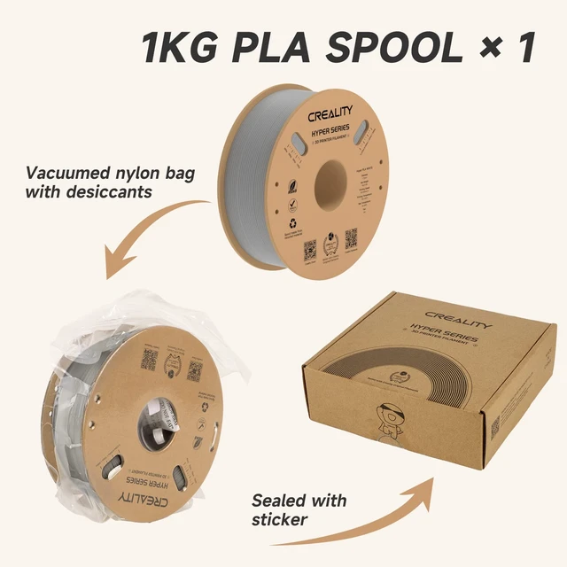 Alt view image 7 of 7 - Official CREALITY Hyper PLA Filament 1.75mm, High Speed PLA 30-600mm/s 3D Printer Filament, Dimensional Accuracy +/-0.02mm, Fit Most FDM 3D Printers, 1KG(2.2lbs) Spool Gray