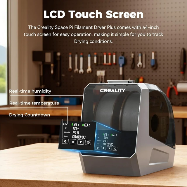 Alt view image 4 of 7 - 2026 New Official CREALITY Space Pi Filament Dryer Plus, 2 Spools Double 360° 160W PTC Fast Heating 3D Printer Filament Dryer Box, 4''LCD Touch Screen, One-Key Set Filament Drying for PLA PETG ABS TPU