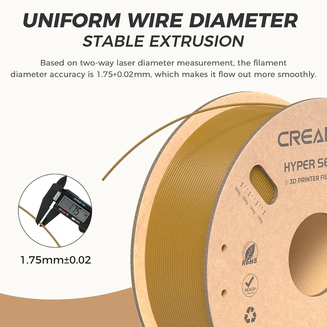 Alt view image 4 of 7 - Official CREALITY Hyper PLA Filament 1.75mm, High Speed PLA 30-600mm/s Rapid 3D Printer Filament, Dimensional Accuracy +/-0.02mm,Stronger Toughness, Fit Most FDM 3D Printers, 1KG(2.2lbs) Spool Gold