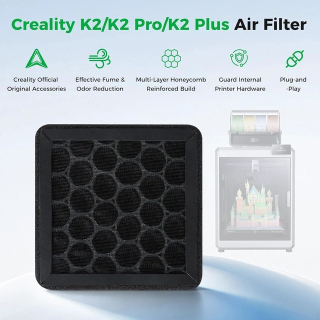 Alt view image 2 of 7 - Creality Official K2/K2 Pro/K2 Plus Air Filters, Original Activated Carbon Replacement Filter Sponge, Cavity Air Filter Element, Air Filters for Creality K2 Series 3D Printers