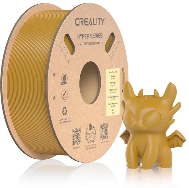 Main image of Official CREALITY Hyper PLA Filament 1.75mm, High Speed PLA 30-600mm/s Rapid 3D Printer Filament, Dimensional Accuracy +/-0.02mm,Stronger Toughness, Fit Most FDM 3D Printers, 1KG(2.2lbs) Spool Gold