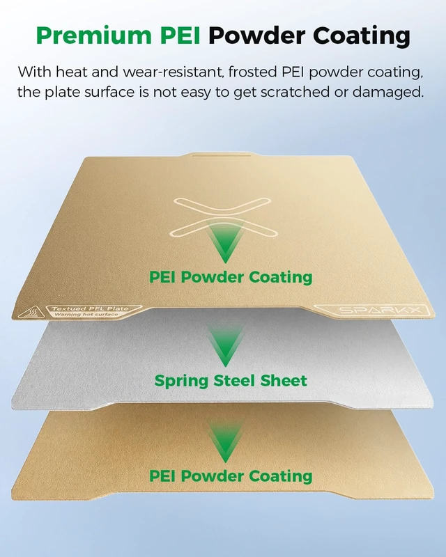 Alt view image 3 of 7 - Creality Official SPARKX i7 Build Plate, Double Sided Textured PEI Sheet, 265×300mm Magnetic Flexible Removable Spring Steel Printing Plate, 3D Printer Bed Plate Gold (Without Magnetic Base)