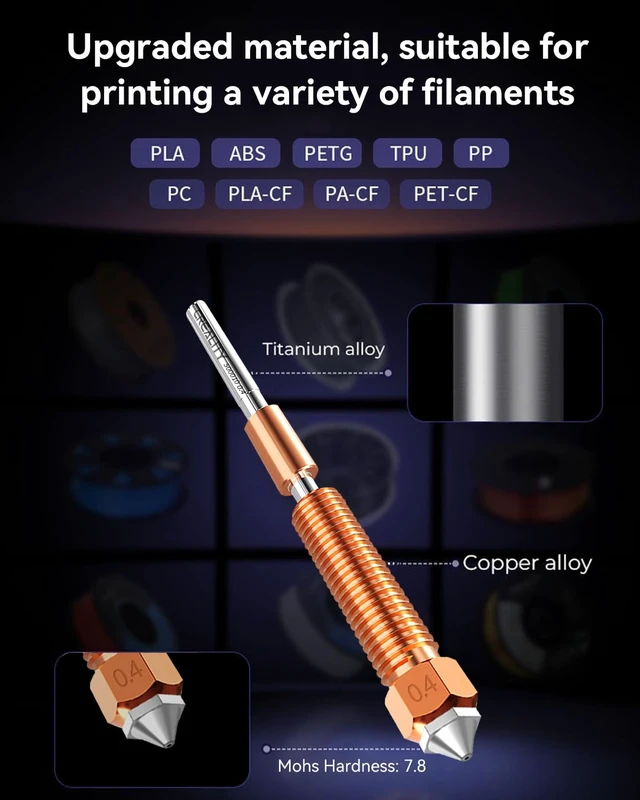 Alt view image 4 of 6 - Creality Official K1C/K1 SE Nozzle, 0.4mm 2 PCS Quick-Swap 3D Printer K2 SE Nozzle, Copper Alloy and Hardened Steel with Titanium Alloy Heat Break for K1C, K1 SE, K2SE, Ender 3 V3 Plus, Ender 3 V3