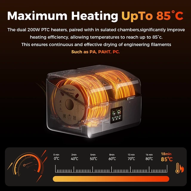 Alt view image 2 of 7 - Creality Filament Dryer Box 4 Spool, SpacePi X4 3D Printer Filament Storage Box, Dual Independent Heating Chambers, Rapid Heating Up to 85, Active Dehumidification, for PLA,PETG,ABS,TPU,Nylon,etc