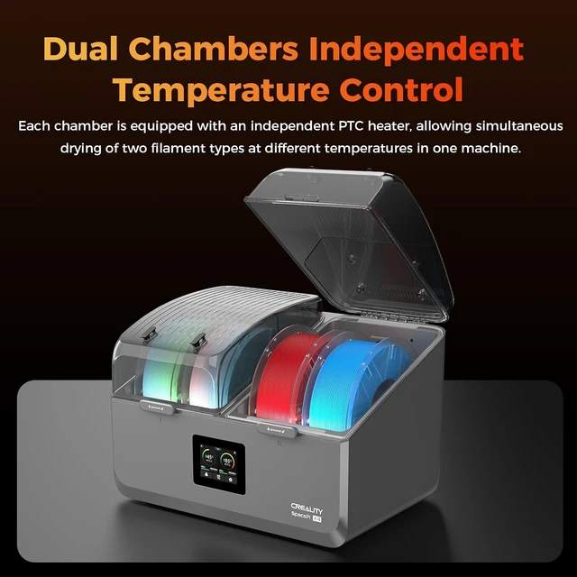 Alt view image 3 of 7 - Creality Filament Dryer Box 4 Spool, SpacePi X4 3D Printer Filament Storage Box, Dual Independent Heating Chambers, Rapid Heating Up to 85, Active Dehumidification, for PLA,PETG,ABS,TPU,Nylon,etc