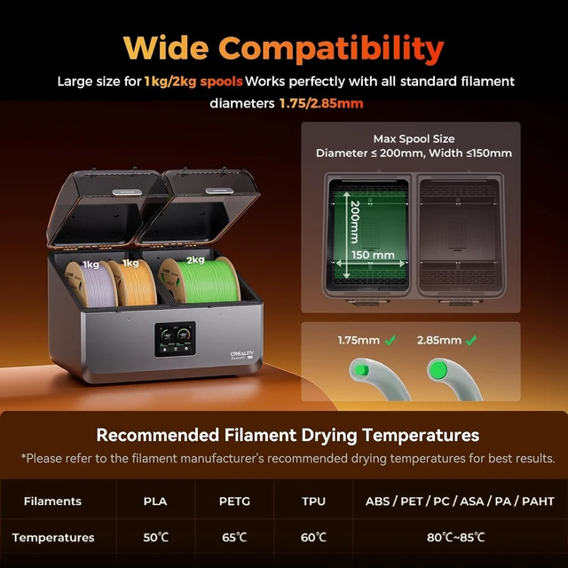 Alt view image 6 of 7 - Creality Filament Dryer Box 4 Spool, SpacePi X4 3D Printer Filament Storage Box, Dual Independent Heating Chambers, Rapid Heating Up to 85, Active Dehumidification, for PLA,PETG,ABS,TPU,Nylon,etc
