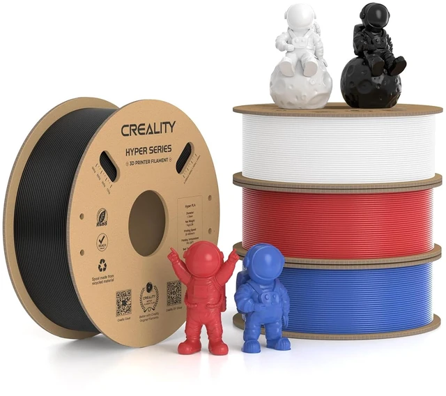 Main image of Creality Hyper PLA Filament 1.75mm, 30-600mm/s High Speed 3D Printer Filament, Dimensional Accuracy +/-0.02mm, Fit Most FDM 3D Printers, 4 Pack 1kg Spool(2.2lbs), Black & White & Blue & Red