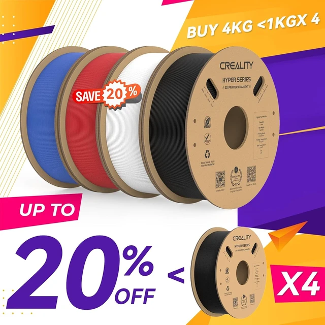 Alt view image 2 of 7 - Creality Hyper PLA Filament 1.75mm, 30-600mm/s High Speed 3D Printer Filament, Dimensional Accuracy +/-0.02mm, Fit Most FDM 3D Printers, 4 Pack 1kg Spool(2.2lbs), Black & White & Blue & Red