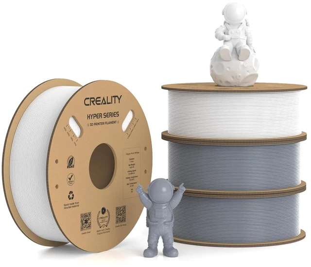 Main image of Creality Hyper PLA Filament 1.75mm, 30-600mm/s High Speed 3D Printer Filament, Dimensional Accuracy +/-0.02mm, Fit Most FDM 3D Printers, 4 Pack 1kg Spool(2.2lbs), White & Grey