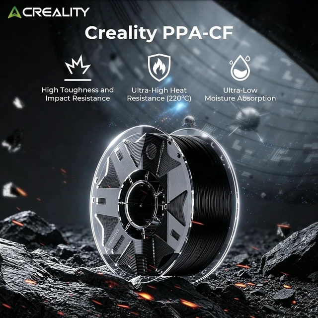 Alt view image 2 of 7 - Official Creality PPA-CF RFID 1.75mm Filament, 15% Carbon Fiber, Black, Reinforced Nylon, Heat-Resistant, Low Warpage, High-Performance 1kg(2.2lbs)/Spool Accuracy +/-0.02mm for Most FDM 3D Printers