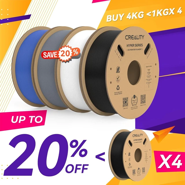 Alt view image 2 of 7 - Creality Hyper PLA Filament 1.75mm, 30-600mm/s High Speed 3D Printer Filament, Dimensional Accuracy +/-0.02mm, Fit Most FDM 3D Printers, 4 Pack 1kg Spool(2.2lbs), Black & White & Grey & Blue