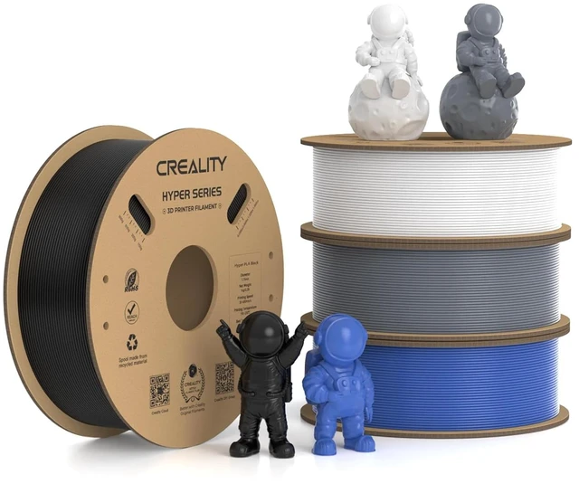 Main image of Creality Hyper PLA Filament 1.75mm, 30-600mm/s High Speed 3D Printer Filament, Dimensional Accuracy +/-0.02mm, Fit Most FDM 3D Printers, 4 Pack 1kg Spool(2.2lbs), Black & White & Grey & Blue