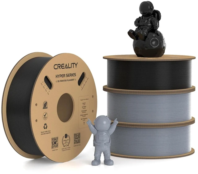 Main image of Creality Hyper PLA Filament 1.75mm, 30-600mm/s High Speed 3D Printer Filament, Dimensional Accuracy +/-0.02mm, Fit Most FDM 3D Printers, 4 Pack 1kg Spool(2.2lbs), Black & Grey