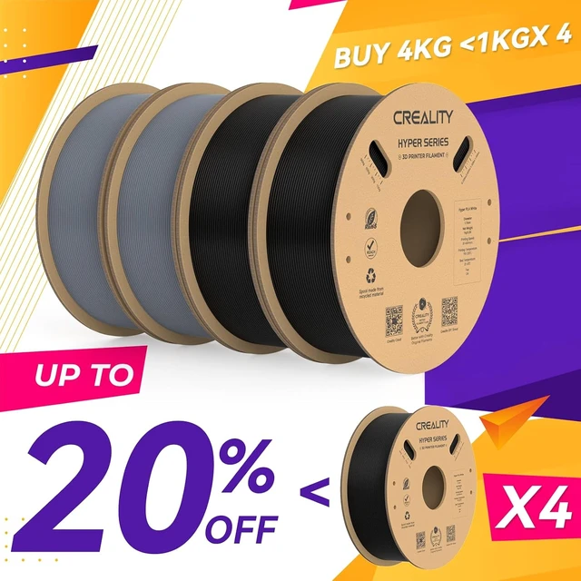 Alt view image 2 of 7 - Creality Hyper PLA Filament 1.75mm, 30-600mm/s High Speed 3D Printer Filament, Dimensional Accuracy +/-0.02mm, Fit Most FDM 3D Printers, 4 Pack 1kg Spool(2.2lbs), Black & Grey