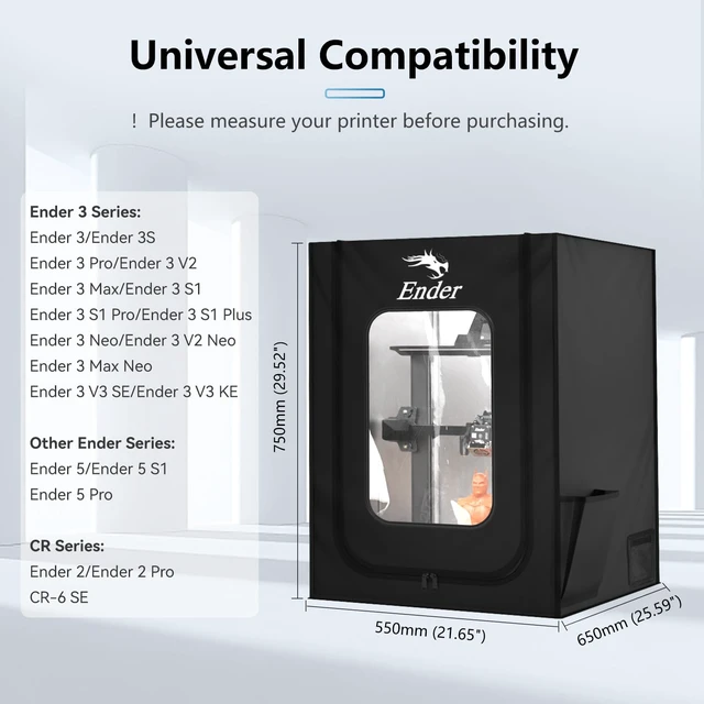 Alt view image 3 of 7 - Creality Official 3D Printer Enclosure with Fan Interface, 550 * 650 * 750mm Fireproof Dustproof Constant Temperature Protective Cover for Creality Hi/Ender 3 V3/3 V3 SE/3 V3 KE/Ender 3 S1/3 S1 Pro