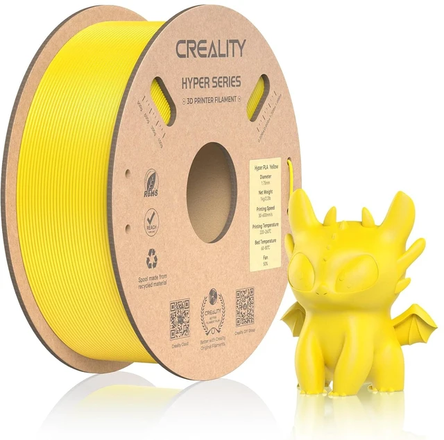 Main image of Official CREALITY Hyper PLA Filament 1.75mm, High Speed 30-600mm/s Rapid 3D Printer Filament PLA, Dimensional Accuracy +/-0.02mm, Stronger Toughness, Fit Most FDM 3D Printers1KG(2.2lbs) Spool Yellow