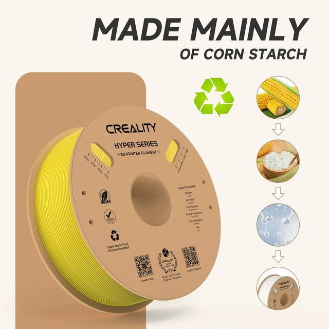 Alt view image 5 of 7 - Official CREALITY Hyper PLA Filament 1.75mm, High Speed 30-600mm/s Rapid 3D Printer Filament PLA, Dimensional Accuracy +/-0.02mm, Stronger Toughness, Fit Most FDM 3D Printers1KG(2.2lbs) Spool Yellow