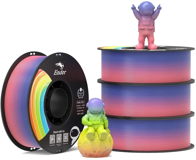 Main image of Creality 3D Printer Filament 1.75mm, Rainbow PLA+ Plus Pro Filament Toughness Upgraded, Dimensional Accuracy ±0.02mm, Fit Most 3D Printers, 4 Pack 1kg Spool(2.2lbs), Rainbow