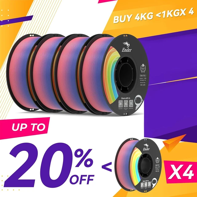 Alt view image 2 of 7 - Creality 3D Printer Filament 1.75mm, Rainbow PLA+ Plus Pro Filament Toughness Upgraded, Dimensional Accuracy ±0.02mm, Fit Most 3D Printers, 4 Pack 1kg Spool(2.2lbs), Rainbow