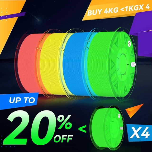 Alt view image 2 of 7 - Creality Glow in The Dark Hyper PLA Filament, Luminous 3D Printer Filament 1.75mm, High Brightness&Long Time Glows Filament Bundle, Dimensional Accuracy +/-0.02mm, 4kg Spool(Pink,Blue,Yellow,Green)