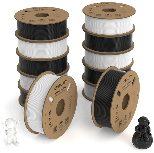 Main image of Creality 12 Pack Hyper PLA Filament 1.75mm, 30-600mm/s High Speed 3D Printer Filament, Dimensional Accuracy +/-0.02mm, Fit Most FDM 3D Printers, 6 Spool Black & 6 Spool White