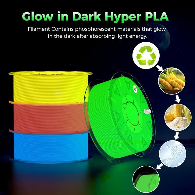 Alt view image 5 of 7 - Creality Glow in The Dark Hyper PLA Filament, Luminous 3D Printer Filament 1.75mm, High Brightness&Long Time Glows Filament Bundle, Dimensional Accuracy +/-0.02mm, 4kg Spool(Pink,Blue,Yellow,Green)