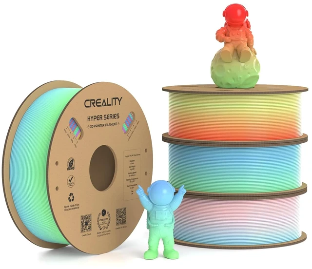 Main image of Creality Hyper PLA Filament 1.75mm, 30-300mm/s High Speed 3D Printer Filament, Dimensional Accuracy +/-0.02mm, Fit Most FDM 3D Printers, 4 Pack 1kg Spool(2.2lbs), Rainbow