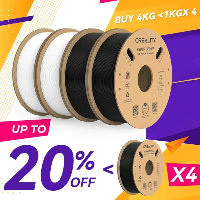 Alt view image 2 of 7 - Creality Hyper PLA Filament 1.75mm, 30-600mm/s High Speed 3D Printer Filament, Dimensional Accuracy +/-0.02mm, Fit Most FDM 3D Printers, 4 Pack 1kg Spool(2.2lbs), Black & White