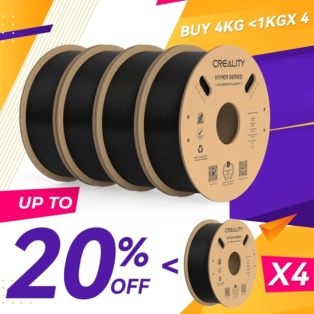 Alt view image 2 of 7 - Creality Hyper PLA Filament 1.75mm, 30-600mm/s High Speed 3D Printer Filament, Dimensional Accuracy +/-0.02mm, Fit Most FDM 3D Printers, 4 Pack 1kg Spool(2.2lbs), Black
