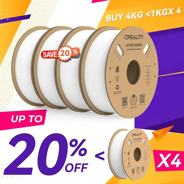 Alt view image 2 of 7 - Creality Hyper PLA Filament 1.75mm, 30-600mm/s High Speed 3D Printer Filament, Dimensional Accuracy +/-0.02mm, Fit Most FDM 3D Printers, 4 Pack 1kg Spool(2.2lbs), White