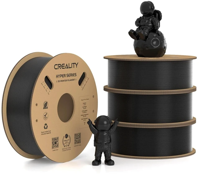 Main image of Creality Hyper PLA Filament 1.75mm, 30-600mm/s High Speed 3D Printer Filament, Dimensional Accuracy +/-0.02mm, Fit Most FDM 3D Printers, 4 Pack 1kg Spool(2.2lbs), Black