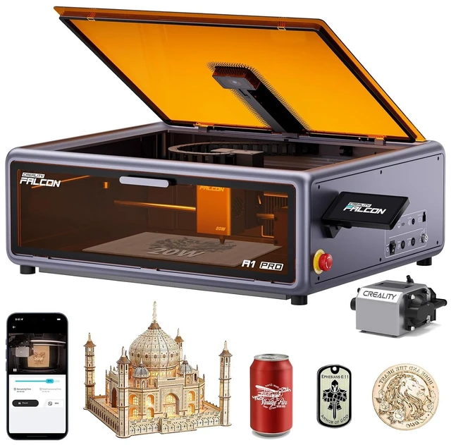 Main image of Creality Falcon A1 Pro 20W Laser Engraver with Air Assist, HD Smart Camera for Auto Focus, APP Control, Convenient Touch Screen, Class 1 Safety Enclosed Engraving Machine for Wood and Metal, Acrylic