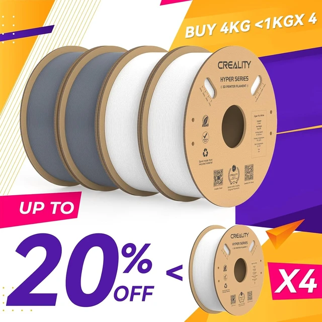 Alt view image 2 of 7 - Creality Hyper PLA Filament 1.75mm, 30-600mm/s High Speed 3D Printer Filament, Dimensional Accuracy +/-0.02mm, Fit Most FDM 3D Printers, 4 Pack 1kg Spool(2.2lbs), White & Grey
