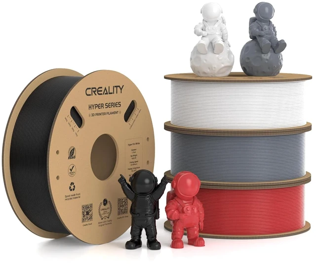 Main image of Creality Hyper PLA Filament 1.75mm, 30-600mm/s High Speed 3D Printer Filament, Dimensional Accuracy +/-0.02mm, Fit Most FDM 3D Printers, 4 Pack 1kg Spool(2.2lbs), Black & White & Grey & Red